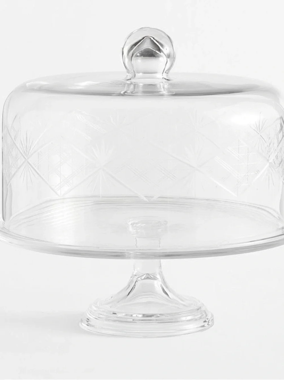 Pottery Barn Clear Etched Glass Cake Stand with Dome